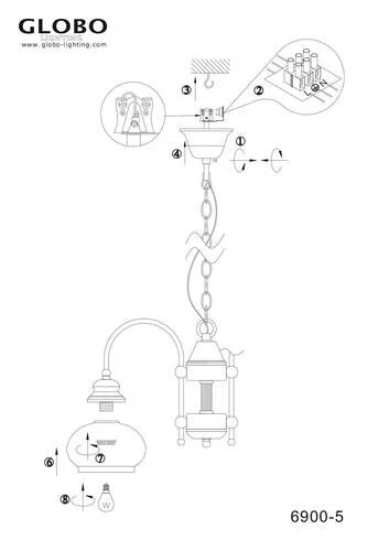Люстра подвесная, античная бронза, E14, 5x40W (Globo, 6900-5) - Amppa.ru
